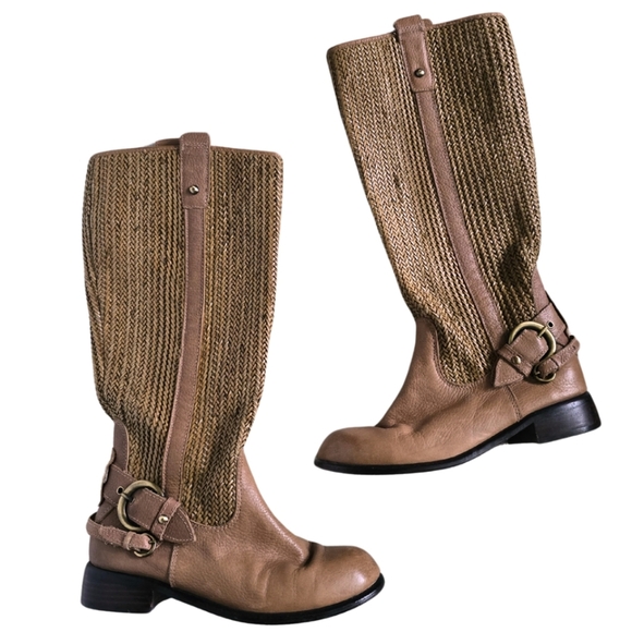 Anthropologie Schuler and Sons Tall Tan Round Toe leather boots women size US 7B - Picture 2 of 8